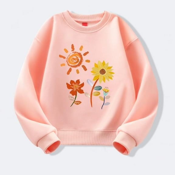 SGFCWSX Girls Oversized Sweatshirt Crew Neck Casual Pullover Top Kids Sun Flower Print Long Sleeve Sweatshirts Pink Size 3 Years