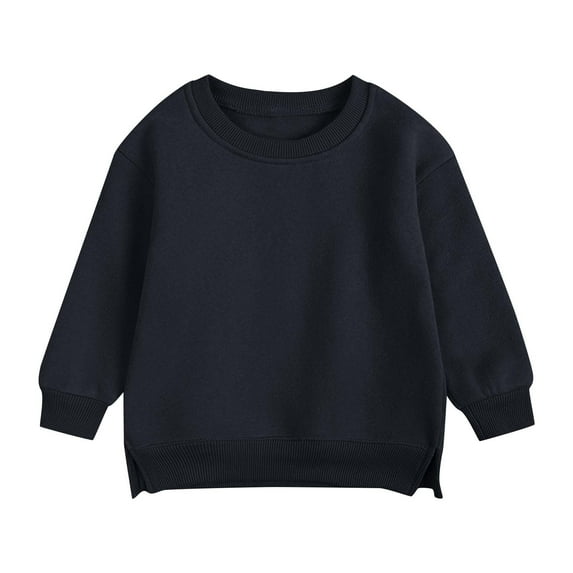 SGFCWSX Girls Oversized Sweatshirt Fleece Lined Solid Color Pullover Top Toddler Crew Neck Fall Sweatshirts Black Size 2 Years