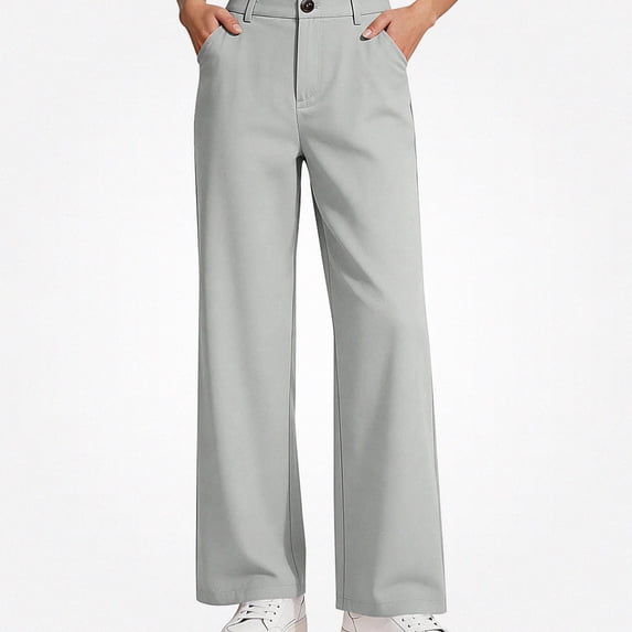 SGFCWSX Girls Pants, Classic Straight Leg School Uniform Trousers with Button Closure for Daily Wear Gray Size 7