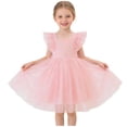 thumbnail image 1 of SGFCWSX Girls Party Dress Square Neck Ruffle Sleeve Polka Dot Tulle A Line Birthday Wedding Flower Girl Holiday Dress Pink Size 2-3 Years, 1 of 8