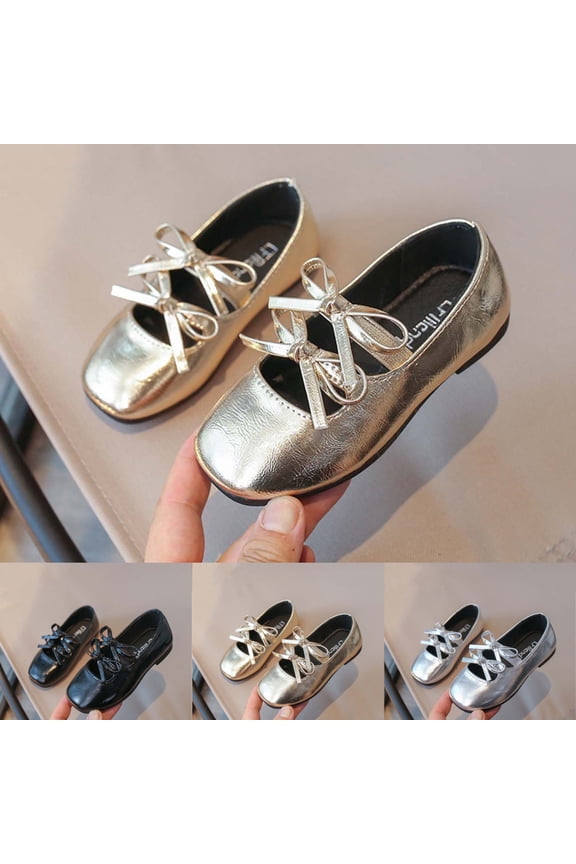 Girls Party Shoes Kids Metallic Double Bow Square Toe Casual Dress Flats Gold Size 9.5 Toddler