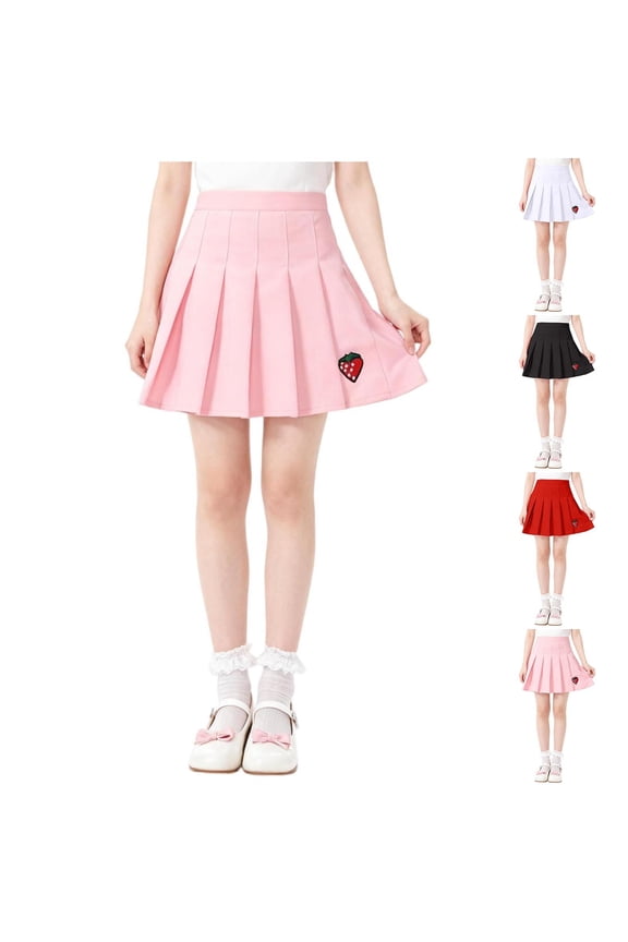 Girls Pleated Mini Skirt, Kids Preppy Graphic Casual Skirt Pink Size 7-8 Years