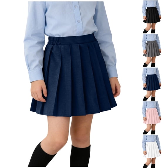 SGFCWSX Girls Pleated Skirt Elastic Waist School Uniform Kids A Line Mini Skirts Daily Campus Casual Wear Navy Size 9-10 Years