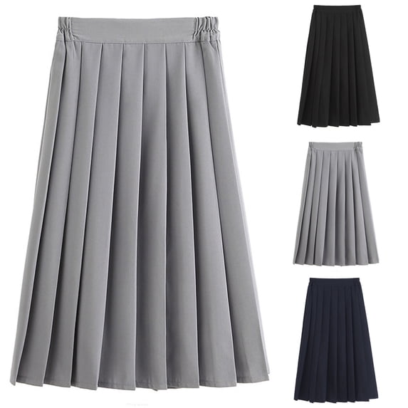 SGFCWSX Girls Pleated Skirt Teens Elastic High Waist A Line Midi Skirts Daily School Uniform Wear Gray Size 13 Years