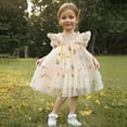 thumbnail image 1 of SGFCWSX Girls Princess Dress Butterfly Back Floral Embroidery Ruffle Flutter Sleeve Tulle Tutu Dress for Birthday Party Beige Size 6-12 Months, 1 of 9