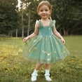 thumbnail image 1 of SGFCWSX Girls Princess Dress Ruffle Sleeve Butterfly Back Floral Embroidery Puffy Tutu Dress for Birthday Party Green Size 1-2 Years, 1 of 9