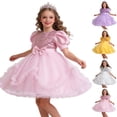 thumbnail image 1 of SGFCWSX Girls Princess Dress Sequin Puff Short Sleeve Bow Waist Ruffle Tulle Ball Gown for Birthday Party Wedding Flower Girl Pink Size 7-8 Years, 1 of 8