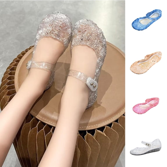 SGFCWSX Girls Princess Shoes Glitter Jelly Mary Jane Hollow Out Closed Toe Flat Soft Sole Shoes for Cosplay Party Wedding Use White Size 11.5 Little Kids