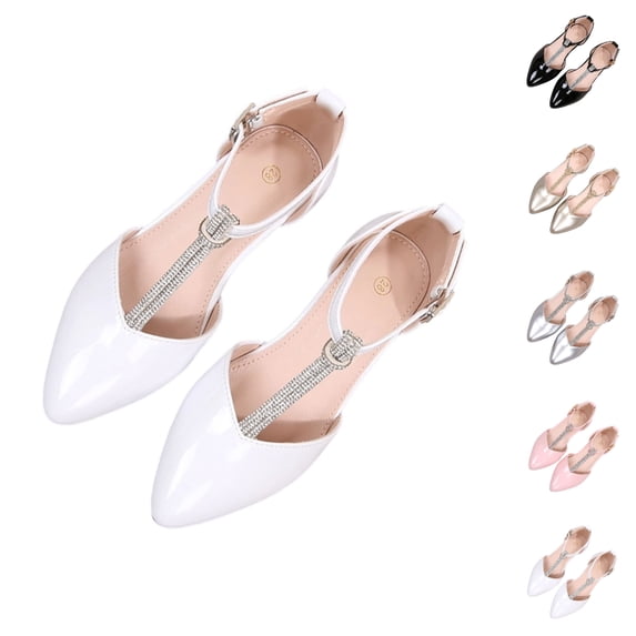 SGFCWSX Girls Princess Shoes Pointed Toe Rhinestone T-Strap Ankle Buckle Patent Leather Dress Shoes for Pageant Wedding Daily Use White Size 1.5 Big Kids