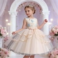 thumbnail image 1 of SGFCWSX Girls Princess Tulle Dress Sleeveless Embroidered Layered Ruffle Bow Formal Party Ball Gown Beige Size 9-10 Years, 1 of 6