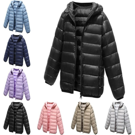 SGFCWSX Girls Puffer Jacket with Hood Kids Windbreaker Coat Lightweight Warm Jackets Black Size 8-10 Years