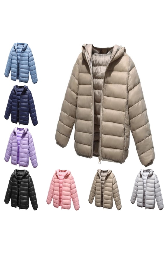 Girls Puffer Jacket with Hood Kids Windbreaker Coat Warm Lightweight Jackets Khaki Size 6-8 Years