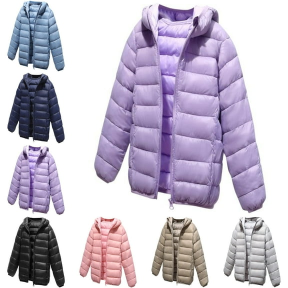 SGFCWSX Girls Puffer Jacket with Hood Kids Windbreaker Coat Warm Lightweight Jackets Purple Size 8-10 Years
