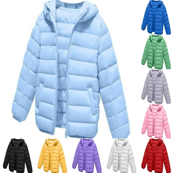 SGFCWSX Girls Puffer Jacket with Hood Kids Windbreaker Coat Warm Lightweight Jackets Sky Blue Size 6-8 Years