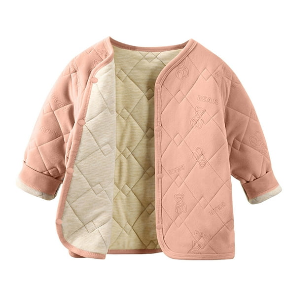 SGFCWSX Girls Quilted Jacket Kids Layering Button Down Warm Coat Pink Size 5-6 Years