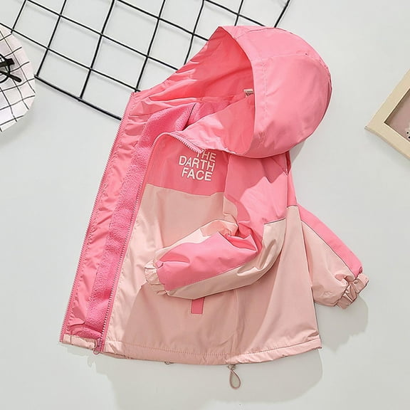 SGFCWSX Girls Rain Jacket for School Kids Windbreaker Coat Color Block Lightweight Jackets Pink Size 5 Years