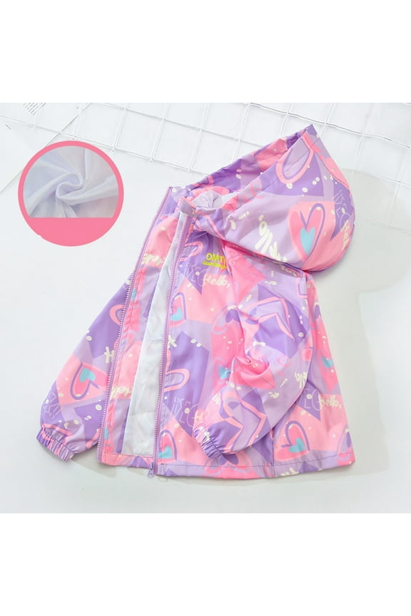 Girls Rain Jacket for School Kids Windbreaker Coat Lightweight Casual Jackets Purple Size 7 Years