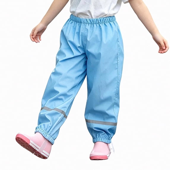 SGFCWSX Girls Rain Pants, Waterproof Windproof Loose Fit Elastic Waist Lightweight Reflective Strips Outdoor Mud Pants for Outdoor Blue Size 3T
