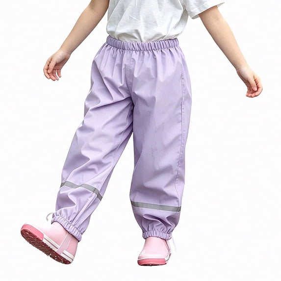 SGFCWSX Girls Rain Pants, Waterproof Windproof Loose Fit Elastic Waist Lightweight Reflective Strips Outdoor Mud Pants for Outdoor Purple Size 12M