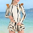 thumbnail image 1 of SGFCWSX Girls Rash Guard Swimsuit, Swimdress and Bottom, Kids 2-Piece Full-Zip Ruffle Long Sleeve Print Swimwear for Beach Beige Size 2-3 Years, 1 of 7