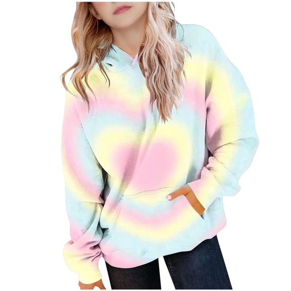 SGFCWSX Girls Relaxed Fit Fleece Hoodie, Kids Heart Print with Pocket Soft Pullover Sweatshirt for Daily Casual Wear Yellow Size 5-6 Years