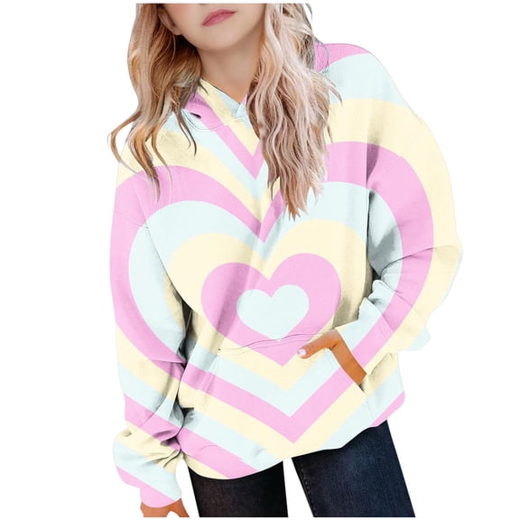 SGFCWSX Girls Relaxed Fit Fleece Hoodie, Kids Pullover Heart Print with Pocket Soft Sweatshirt for Daily Casual Wear Light Blue Size 7-8 Years