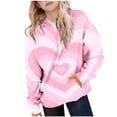 thumbnail image 1 of SGFCWSX Girls Relaxed Fit Fleece Hoodie, Kids with Pocket Pullover Soft Heart Print Sweatshirt for Daily Casual Wear Pink Size 11-12 Years, 1 of 6