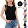 thumbnail image 1 of SGFCWSX Girls Ribbed Tank Tops Butterfly Embroidery Youth Crew Neck Casual Sleeveless Top Black Size 3-4 Years, 1 of 8