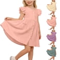 thumbnail image 1 of SGFCWSX Girls Ruffle Short Sleeve Dress Button Front Summer Casual with Pockets A-Line Dress for Kids Pink Size 2-3Years, 1 of 10