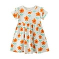 thumbnail image 1 of SGFCWSX Girls Ruffle Sleeve A-Line Dress Kids Floral Print Summer Crewneck Casual Play Dress for Everyday Wear Gray Size 5 Years, 1 of 6