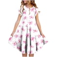 thumbnail image 1 of SGFCWSX Girls Ruffle Sleeve Tiered Swing Dress Kids Floral Heart Print Crewneck Midi Dress for Spring Summer Casual Party Multicolor Size 4-5 Years, 1 of 5
