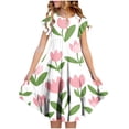thumbnail image 1 of SGFCWSX Girls Ruffle Sleeve Tiered Swing Dress Kids Floral Heart Print Crewneck Midi Dress for Spring Summer Casual Play Multicolor Size 8-9Years, 1 of 5