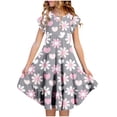 thumbnail image 1 of SGFCWSX Girls Ruffle Sleeve Tiered Swing Dress Teens Floral Leaf Print Crewneck Midi Dress for Spring Summer Casual Play Multicolor Size 12-13 Years, 1 of 5