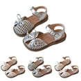 thumbnail image 1 of SGFCWSX Girls Sandals Closed Toe Woven Bow Ankle Strap Soft Sole Summer Casual Sandals for Daily Outdoor Wear Silver Size 1.5 Big Kids, 1 of 8