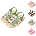 thumbnail image 1 of SGFCWSX Girls Sandals Colorful Ball Decor Open Toe Adjustable Ankle Strap Flat Soft Sole Summer Beach Casual Sandals for Daily Wear Green Size 5.5 Years, 1 of 5