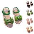 thumbnail image 1 of SGFCWSX Girls Sandals Glitter Bow Decor Open Toe Adjustable Ankle Strap Flat Soft Sole Summer Beach Casual Sandals for Daily Wear Green Size 8 Years, 1 of 5