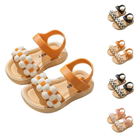 SGFCWSX Girls Sandals Kids Flower Adjustable Hook and Loop Strap Wedge Open Toe Summer Casual Shoes Orange Size 7 Toddler