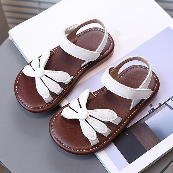 SGFCWSX Girls Sandals Kids Flower Ankle Strap Hook and Loop Casual Summer Wedding Party Shoes White Size 2 Years