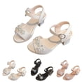 thumbnail image 1 of SGFCWSX Girls Sandals Kids Heels Ankle Strap Rhinestone Flower Wedding Party Flower Girl Shoes Beige Size 1 Big Kids, 1 of 10