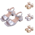 thumbnail image 1 of SGFCWSX Girls Sandals Open Toe Ankle Strap Low Block Heel Square Toe Summer Dress Shoes for Party Daily Wear Silver Size 11 Little Kids, 1 of 6