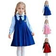 thumbnail image 1 of SGFCWSX Girls School Uniform 2 Piece Set for Kids Collared Pleated Dress with Tie Spring Outfit Blue Size 6-7 Years, 1 of 10