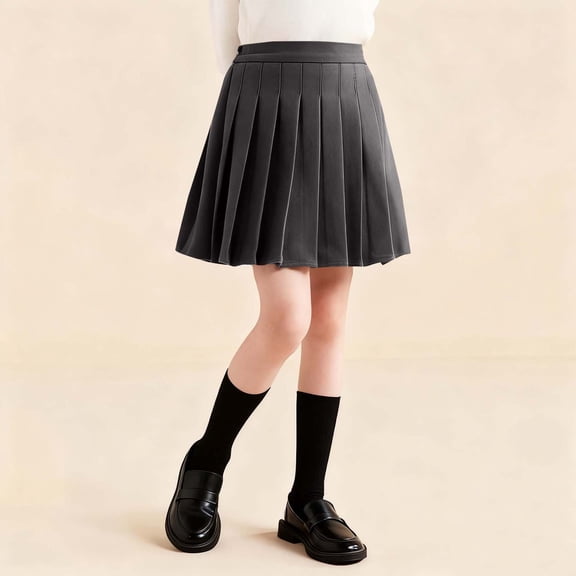 SGFCWSX Girls School Uniform Pleated Mini Skirt, Kids Classic A-Line Casual Skirt Gray Size 3-4 Years