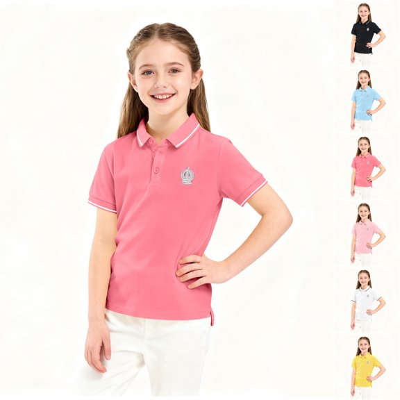 SGFCWSX Girls School Uniforms Short Sleeve Polo Shirt, Kids Collared Top Soft Daily Tees Hot Pink Size 4-5 Years