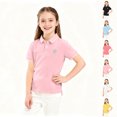 thumbnail image 1 of SGFCWSX Girls School Uniforms Short Sleeve Polo Shirt, Kids Soft Collared Top Daily Tees Pink Size 9-10 Years, 1 of 6