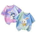 thumbnail image 1 of SGFCWSX Girls Short Sleeve 2 Pack T-Shirt, Kids Cotton Casual Crew Neck Print Top, Daily Summer Tees Sky Blue Size 6-8 Years, 1 of 3