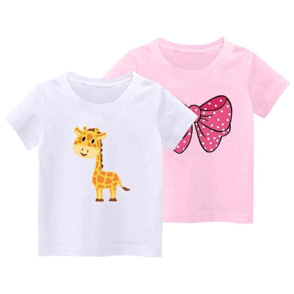 SGFCWSX Girls Short Sleeve 2 Pack T-Shirt, Kids Crew Neck Soft Cotton Graphic Top, Casual Summer Tees Pink Size 9-10 Years