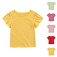 thumbnail image 1 of SGFCWSX Girls Short Sleeve Cotton T-Shirt, Kids Crew Neck Soft Tees Daily Summer Casual Tops Yellow Size 2-3 Years, 1 of 10