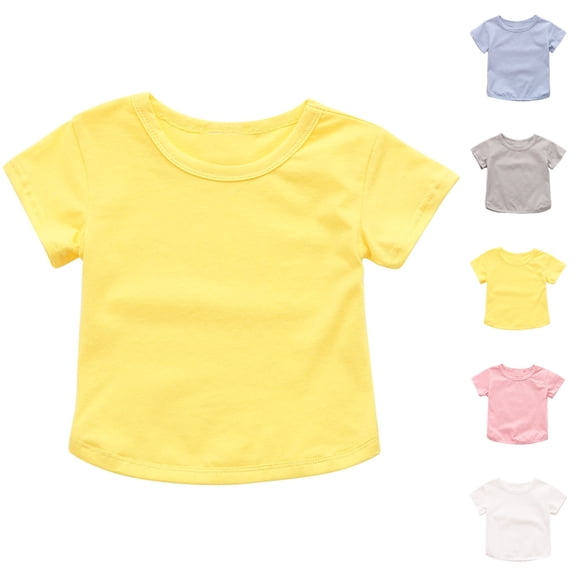 SGFCWSX Girls Short Sleeve Cotton T-Shirt, Kids Crew Neck Soft Tees Daily Summer Casual Tops Yellow Size 4-5 Years