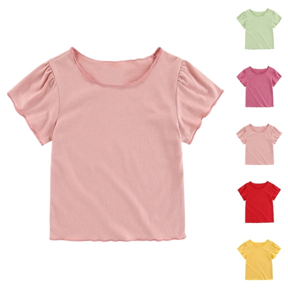 SGFCWSX Girls Short Sleeve Cotton T-Shirt, Kids Crew Neck Tees Soft Daily Summer Casual Tops Pink Size 2-3 Years