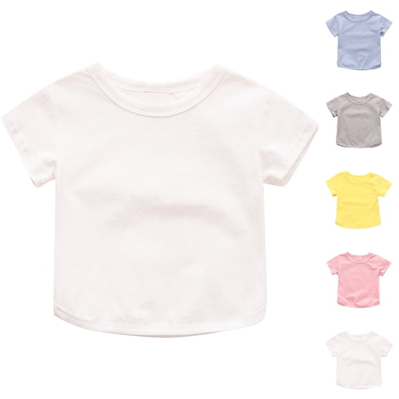 SGFCWSX Girls Short Sleeve Cotton T-Shirt, Kids Soft Crew Neck Tees Daily Summer Casual Tops White Size 4-5 Years